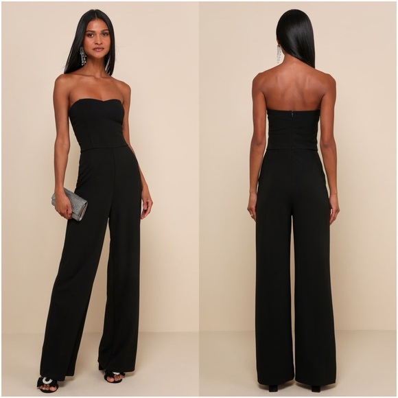 LULU’S Edith Black Strapless Wide-Leg Jumpsuit - Picture 1 of 8